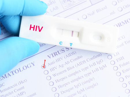 HIV positive test result by using rapid test deviceの写真素材
