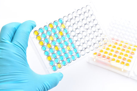 Enzyme-linked immunosorbent assay or ELISA plate, Immunology testing method in medical laboratoryの写真素材