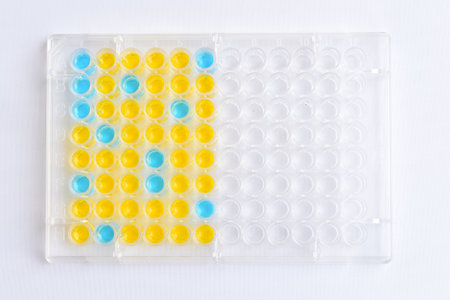 Enzyme-linked immunosorbent assay or ELISA plate, Immunology testing method in medical laboratoryの写真素材