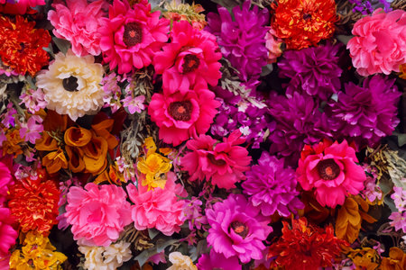 Colorful artificial flowers for sale in a flower shop, Thailand.