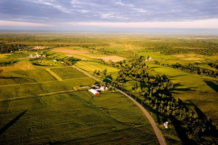 Farmland at sunsetの写真素材