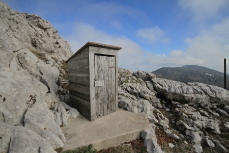 outdoor toilet on mountainの写真素材