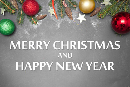 Christmas decoration with message MERRY CHRISTMAS AND HAPPY NEW YEAR