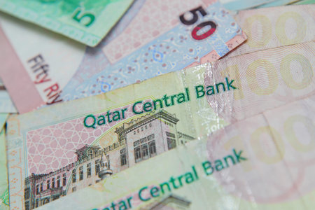 Qatari paper currency, riyal, closeup