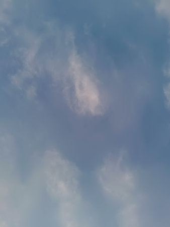 Puffy Fluffy Cloudscape On Beautiful Sunny Blue Sky Before Sunset
