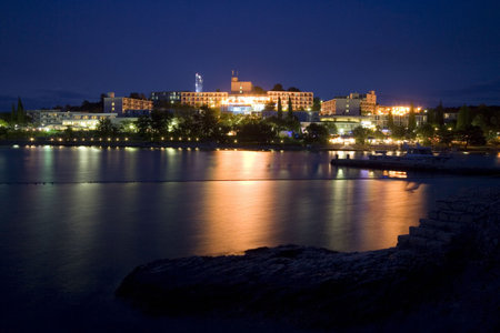 Poreè at night with reflectionの写真素材