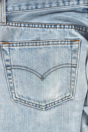 Back pocket on worned jeansの写真素材