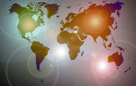 Colorful world map with lens flaresの写真素材