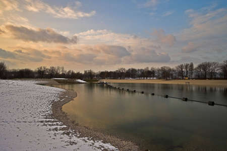 Lake Bundek in Zagreb with nice skyの写真素材
