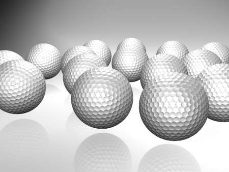 Bunch of golf balls with reflectionの写真素材