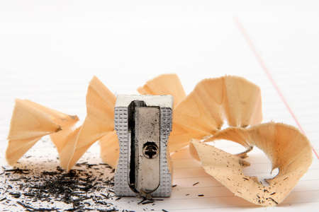 Pencil sharpener with wood wasteの写真素材