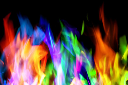 Colorful flames ob black backgroundの写真素材