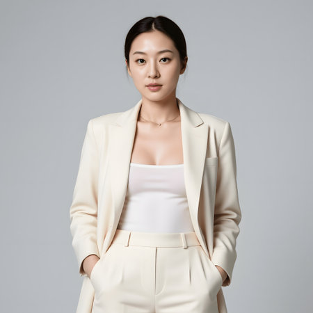 Portrait of a beautiful young asian businesswoman in white suitの素材