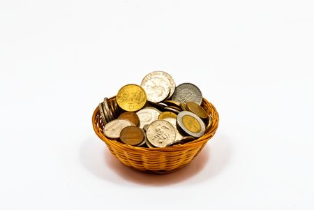 Collection of coins into basketsの写真素材