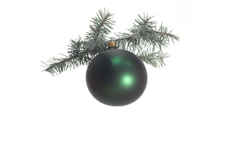 Glass ball on christmas tree on white backgroundの写真素材