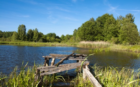 footbridge on the lakeの写真素材