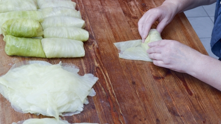 prepare stuffed cabbage with meatの写真素材