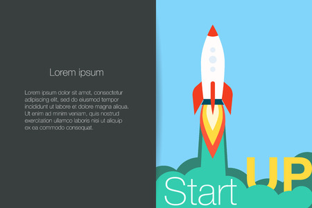 Rocket launch, ship.vector, illustration concept of business product on a market. Start up conceptのイラスト素材