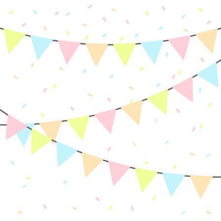 Colorful pastel flags as decoration and decoration for a holiday or birthday. vector illustration.のイラスト素材