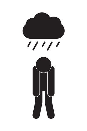 Tired man in the rain, depressed, sad. Vector icon isolated on white.のイラスト素材