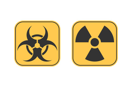 Biohazard sign, radiation toxicity warning. Black and yellow banner.のイラスト素材