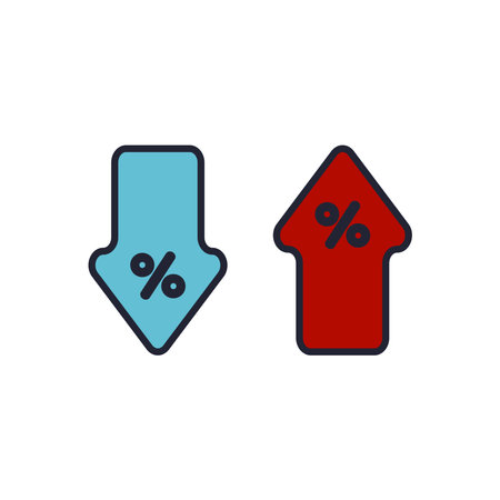Percent with up and down arrow. Business concept design, banking, money sphere.のイラスト素材