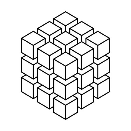 Abstract geometric isometric cube design. construction concept. Vector object isolated on white in outline style.のイラスト素材
