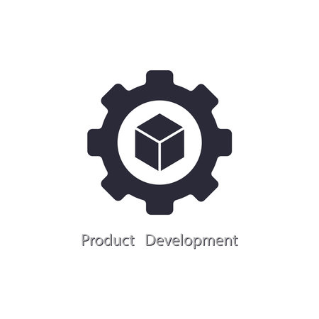 Product development concept, isometric cube and gear icon. The vector illustration is isolated on a white background.のイラスト素材