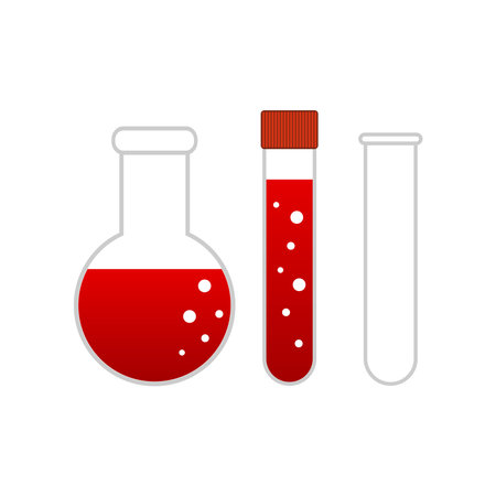 Laboratory glassware with red liquid. Vector illustration on white background.のイラスト素材