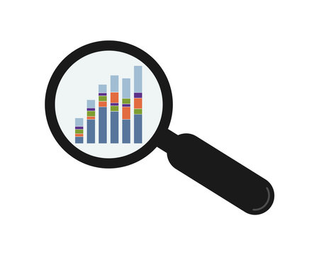 Magnifying glass with chart icon. Vector illustration in flat style.のイラスト素材