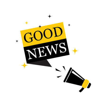 Megaphone with good news speech bubble. Banner for advertising, marketing and business. Vector illustration isolated on white.のイラスト素材