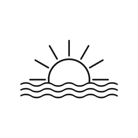 Sun and ocean waves vector icon isolated on white background.のイラスト素材