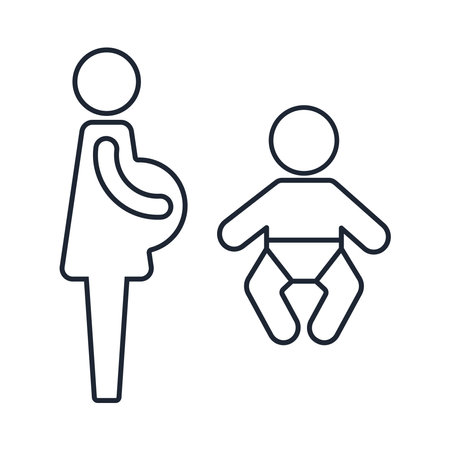 Pregnant woman and baby line icon on white background, motherhood symbol.のイラスト素材