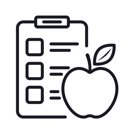 Diet chart line icon, checklist and apple in outline style.のイラスト素材