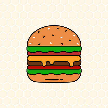 Cheeseburger on a bun with beef and sesame cheese on a transparent background.のイラスト素材