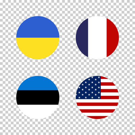 Round flags of Ukraine, France, America, Estonia. Vector illustrations of national symbols.のイラスト素材
