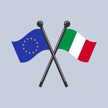 Crossed flags of Italy and the European Union. Vector illustrations of national symbols.のイラスト素材