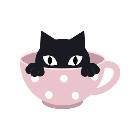 Vector illustration of a cute cat in a cup, cartoon design.のイラスト素材