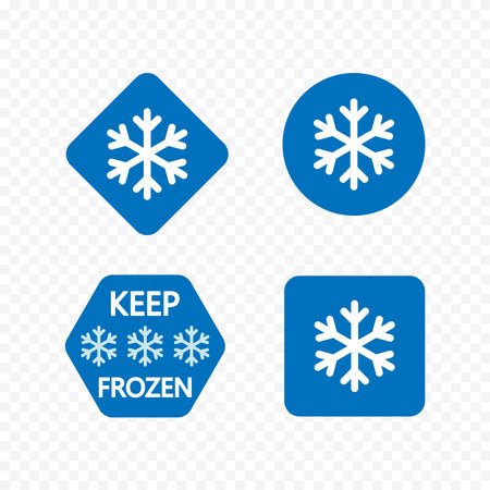 Frozen food label, packaging and storage, sticker with snowflake and thermometer.のイラスト素材