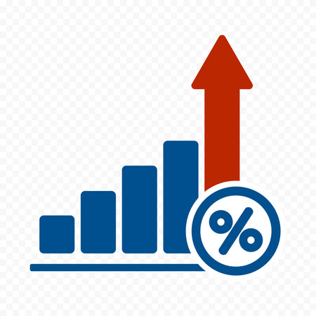 Growth trend bar with percentage chart sign and up arrow, success concept. Vector illustration.のイラスト素材