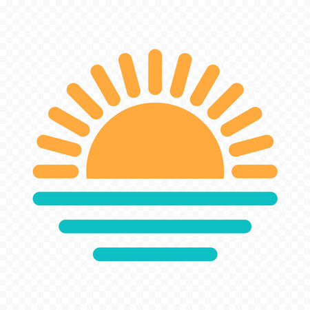 Sunrises and sunsets. Symbol of the sun and ocean waves. Vector illustration.のイラスト素材