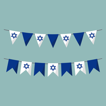 Israel flag garland, a string of triangular party flags, as a festive decoration.のイラスト素材