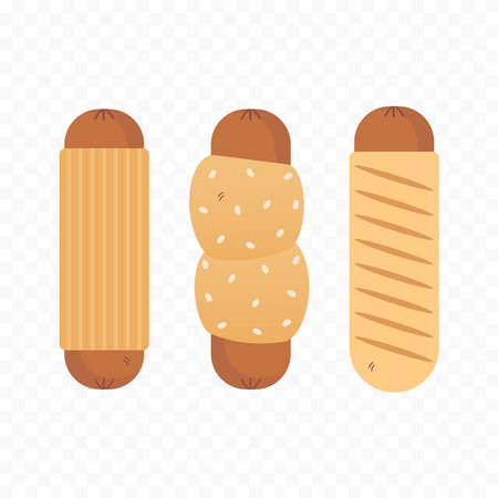 French hot dog, sausage in dough. Fast food concept.のイラスト素材