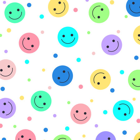 Colorful cute background with happy emotions, perfect for wrapping paper or children's backgrounds.のイラスト素材