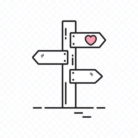 Signpost. Choice concept. Directional road information with arrows and heart.のイラスト素材