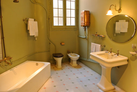 Old-fashioned bathroom in La Pedrera apartmentのeditorial素材