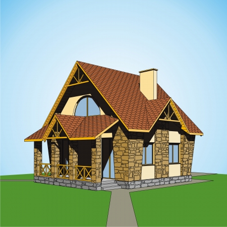 Small country lodge with a terraceのイラスト素材