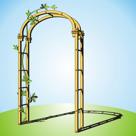 Pergola twined plants in gardenのイラスト素材
