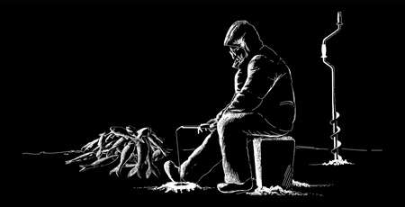 Elderly Fisherman in Winter with a Large Catchのイラスト素材