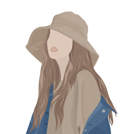 fashionable girl in a hat and denim jacketのイラスト素材